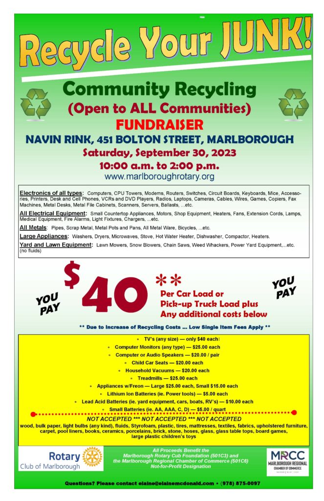 Recycle Your Junk Saturday Sept 30 10 a.m. to 2 p.m.